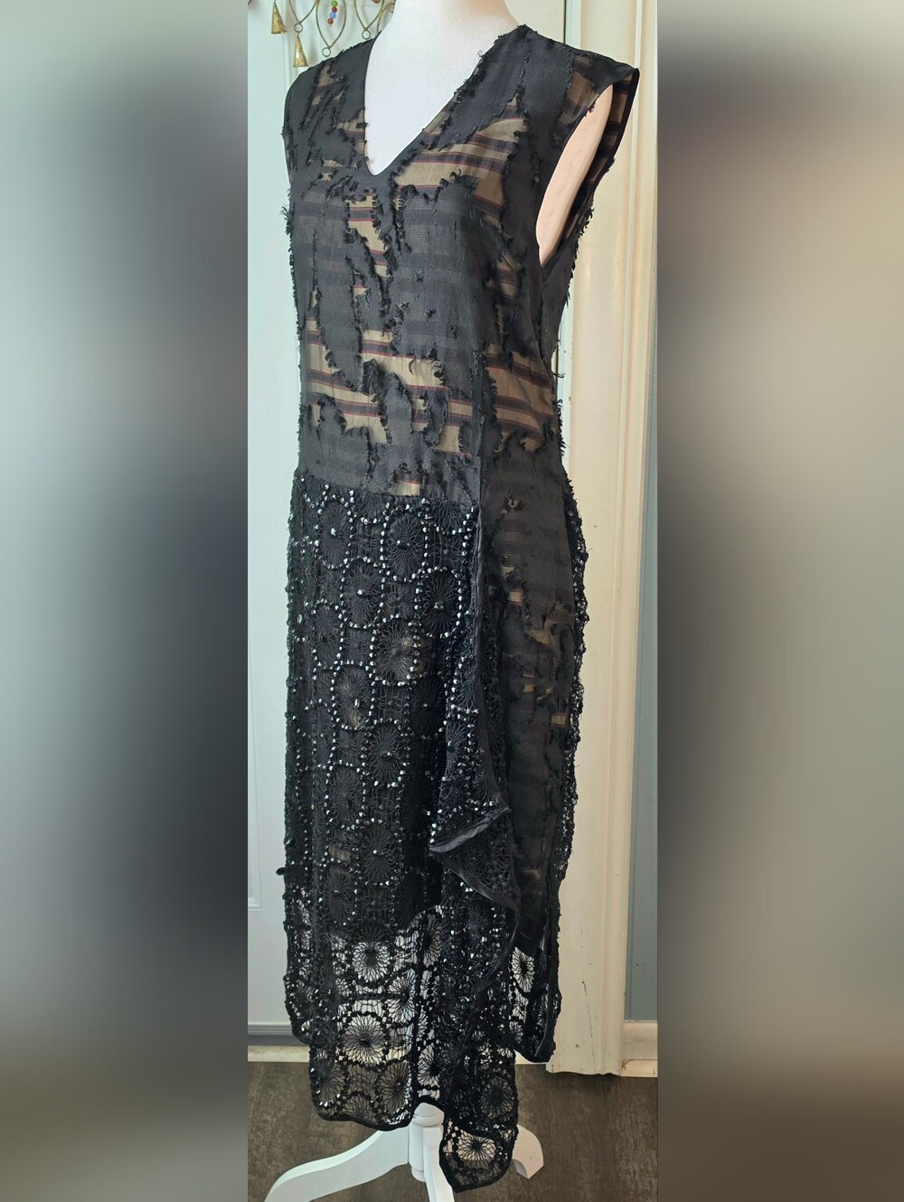 Y2K Vintg Dries Van Noten Doria Embellished Flapper Cocktail Midi Dress 6 Black
